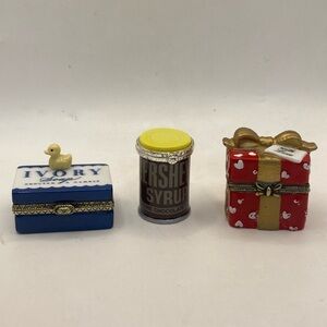 Vintage PHB Porcelain Trinket Boxes. Ivory Soap, Hersey Syrup & Mini Gift
